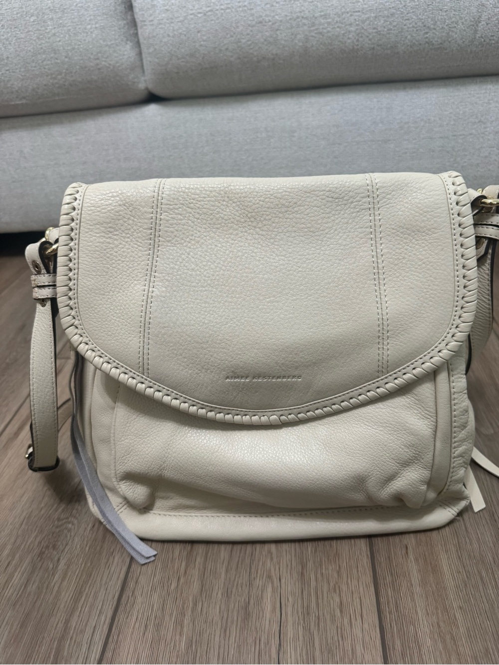 Aimee Kestenberg Cream Leather Braided-Trim Crossbody Bag